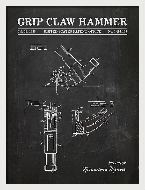 Grip Claw Hammer Chalkboard Patent Us2491129a