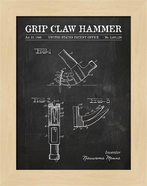 Grip Claw Hammer Chalkboard Patent Us2491129a