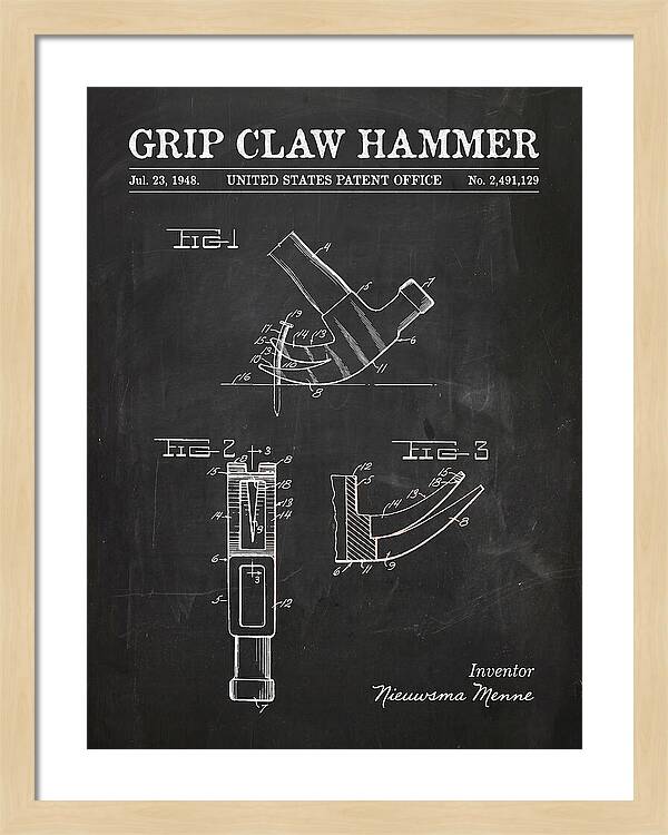Grip Claw Hammer Chalkboard Patent Us2491129a