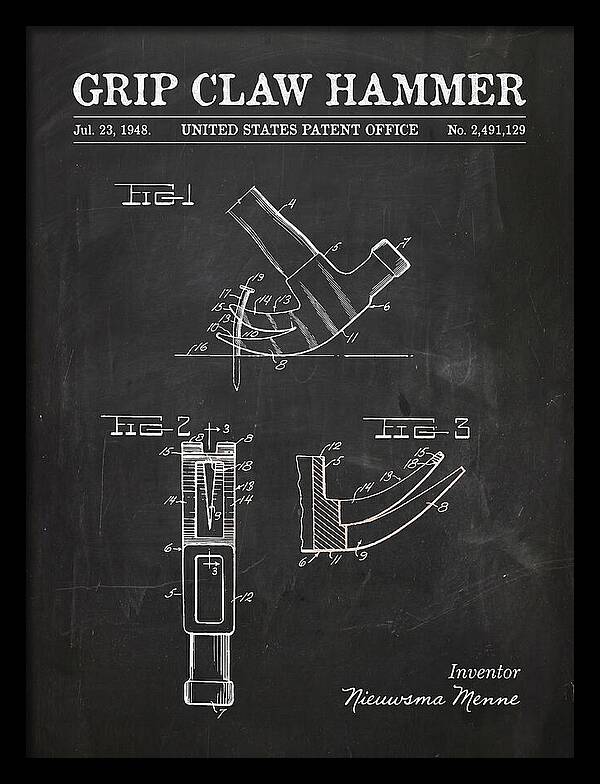 Grip Claw Hammer Chalkboard Patent Us2491129a