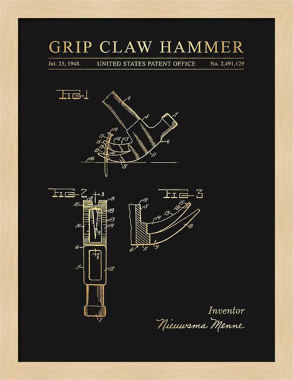 Grip Claw Hammer Gold Patent Us2491129a