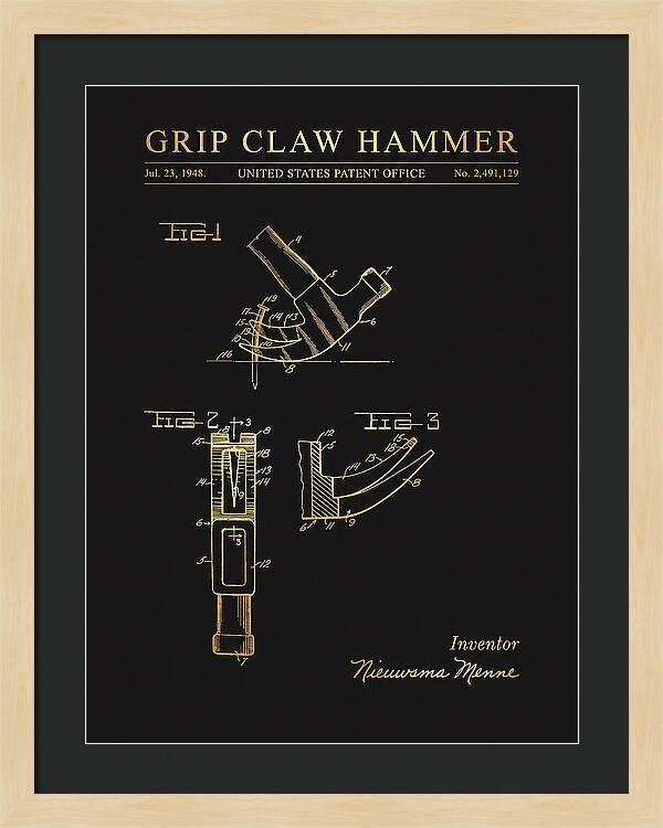 Grip Claw Hammer Gold Patent Us2491129a