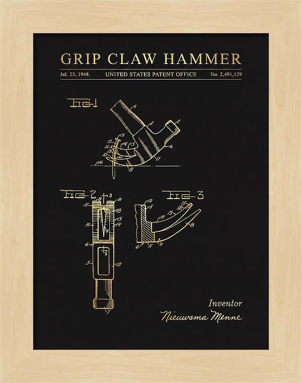 Grip Claw Hammer Gold Patent Us2491129a