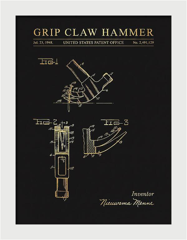 Grip Claw Hammer Gold Patent Us2491129a