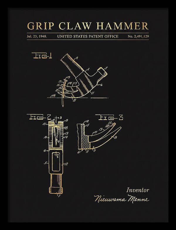 Grip Claw Hammer Gold Patent Us2491129a