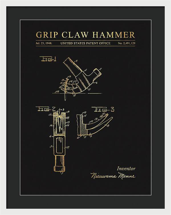 Grip Claw Hammer Gold Patent Us2491129a