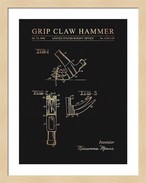 Grip Claw Hammer Gold Patent Us2491129a