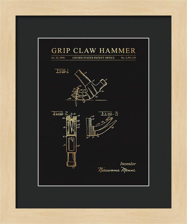 Grip Claw Hammer Gold Patent Us2491129a