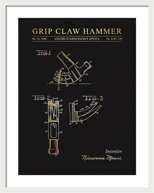 Grip Claw Hammer Gold Patent Us2491129a