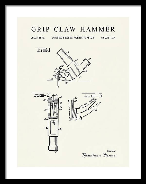 Grip Claw Hammer Minimalist Patent Us2491129a