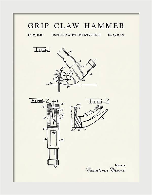 Grip Claw Hammer Minimalist Patent Us2491129a
