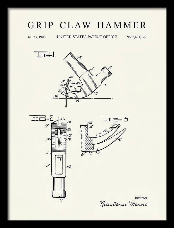 Grip Claw Hammer Minimalist Patent Us2491129a