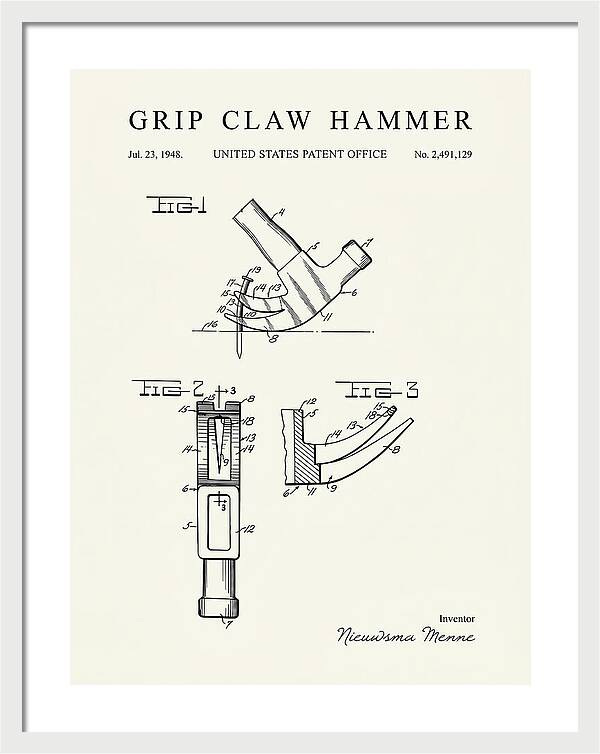 Grip Claw Hammer Minimalist Patent Us2491129a