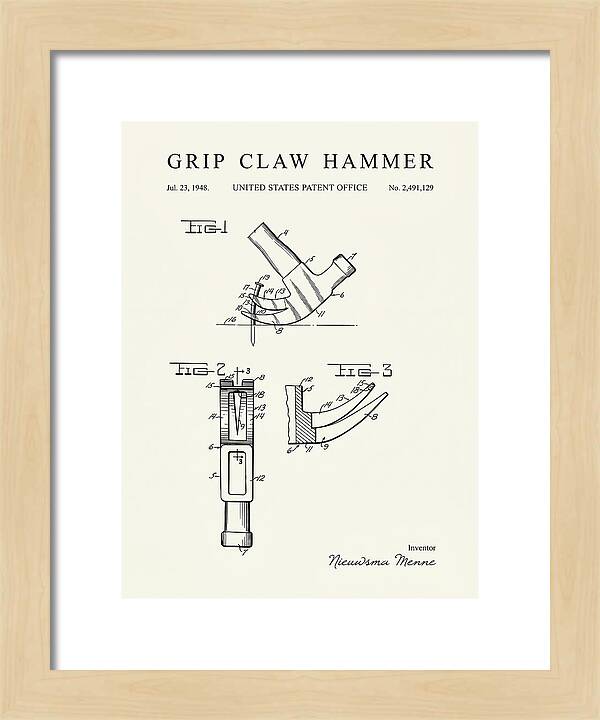 Grip Claw Hammer Minimalist Patent Us2491129a