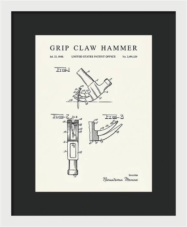 Grip Claw Hammer Minimalist Patent Us2491129a