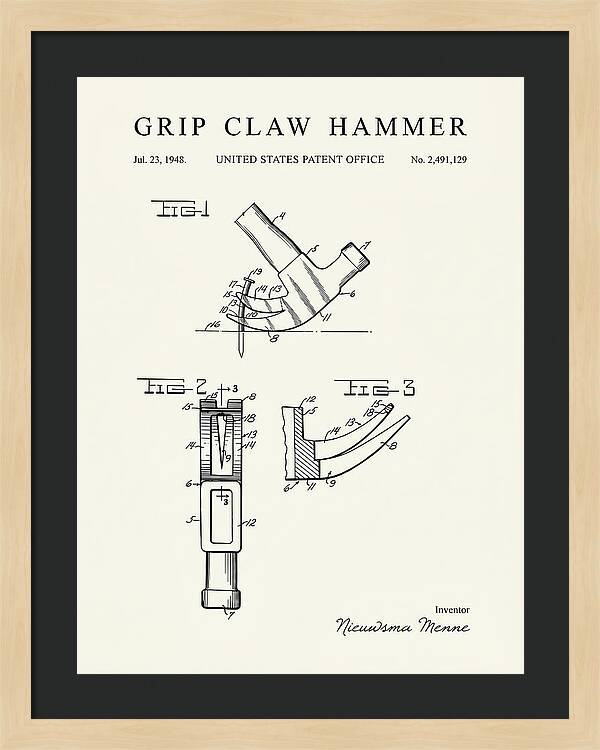 Grip Claw Hammer Minimalist Patent Us2491129a