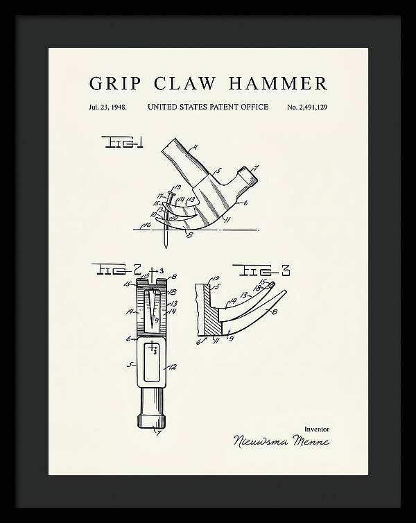 Grip Claw Hammer Minimalist Patent Us2491129a