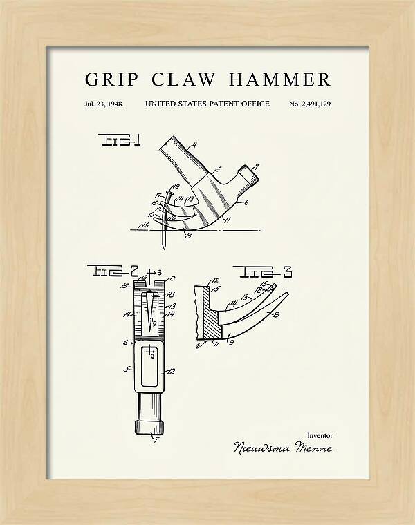 Grip Claw Hammer Minimalist Patent Us2491129a