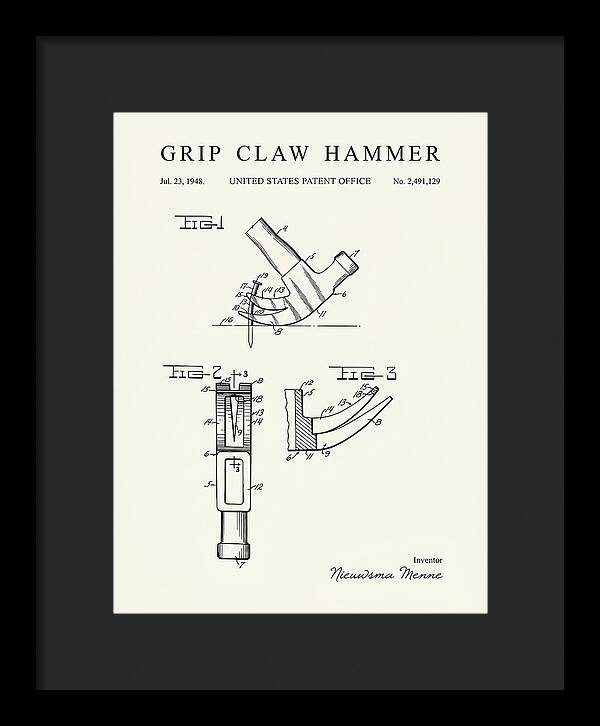 Grip Claw Hammer Minimalist Patent Us2491129a