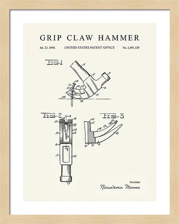 Grip Claw Hammer Minimalist Patent Us2491129a
