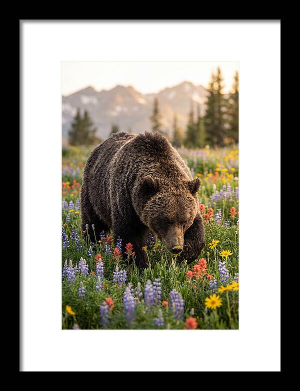 Grizzly Bear Among Wildflowers