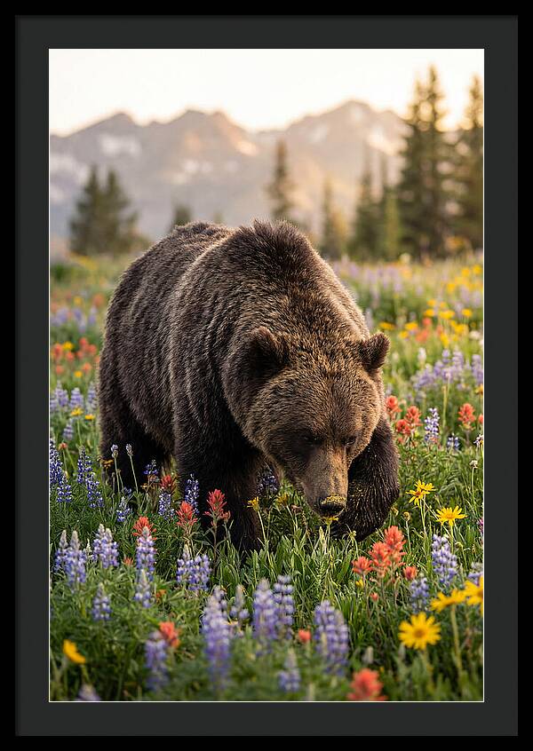 Grizzly Bear Among Wildflowers
