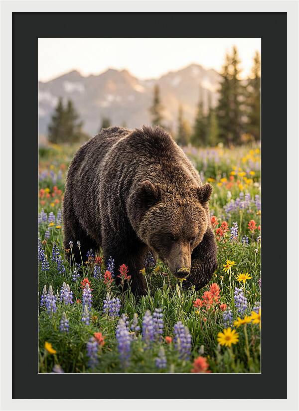 Grizzly Bear Among Wildflowers