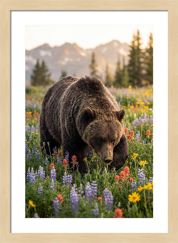 Grizzly Bear Among Wildflowers