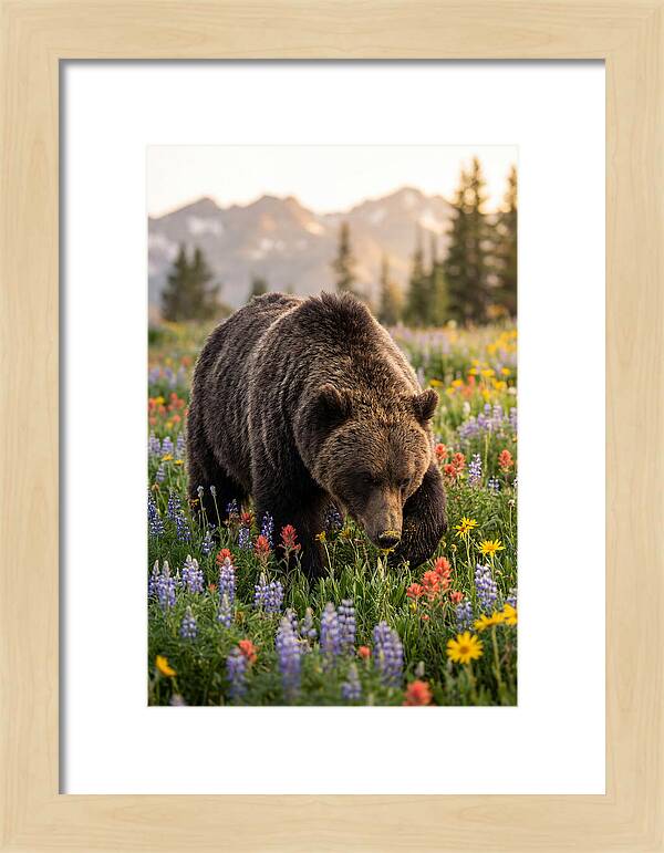 Grizzly Bear Among Wildflowers