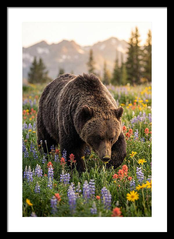 Grizzly Bear Among Wildflowers