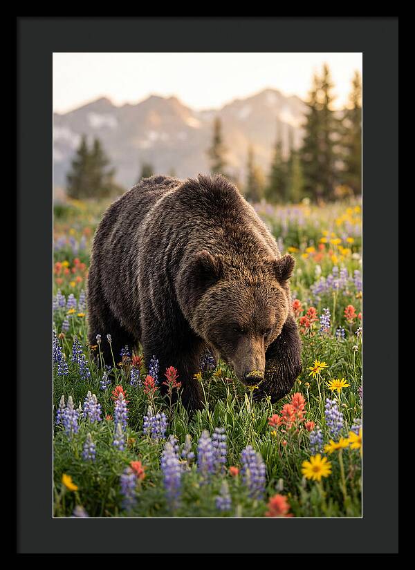 Grizzly Bear Among Wildflowers