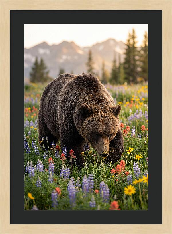Grizzly Bear Among Wildflowers