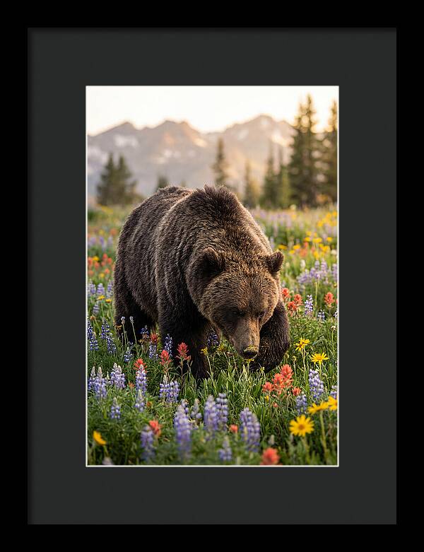 Grizzly Bear Among Wildflowers