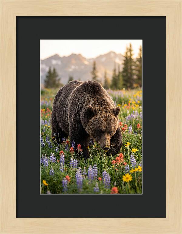 Grizzly Bear Among Wildflowers