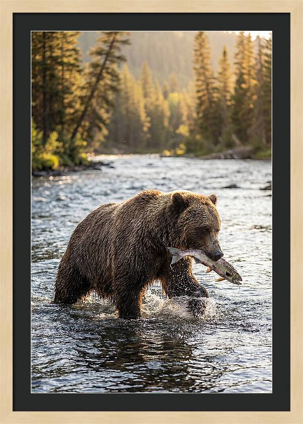 Grizzly Bear Fishing In Nature