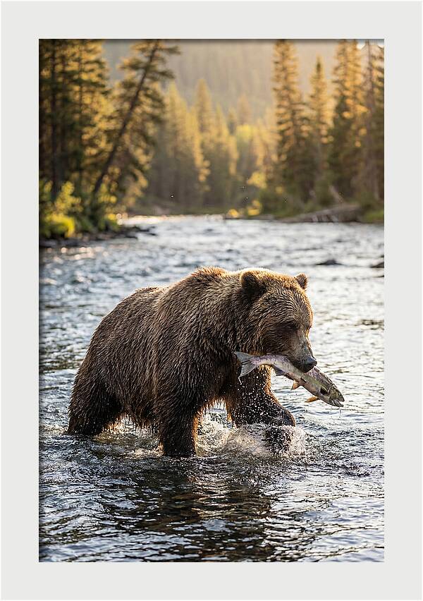 Grizzly Bear Fishing In Nature