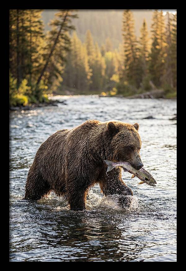 Grizzly Bear Fishing In Nature