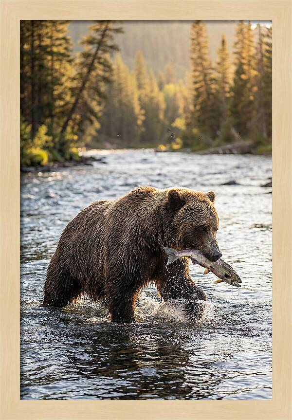 Grizzly Bear Fishing In Nature
