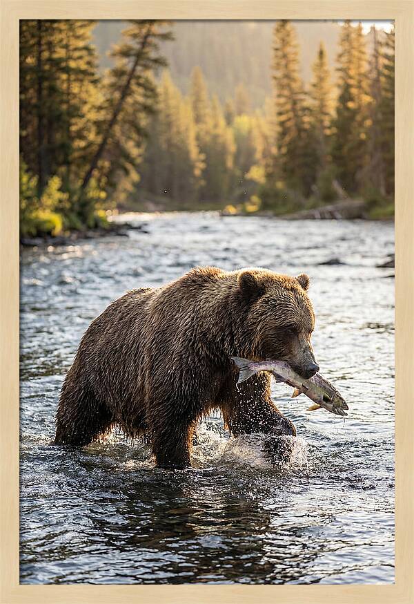 Grizzly Bear Fishing In Nature