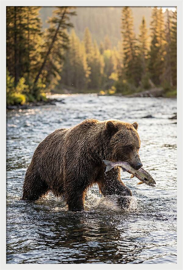 Grizzly Bear Fishing In Nature