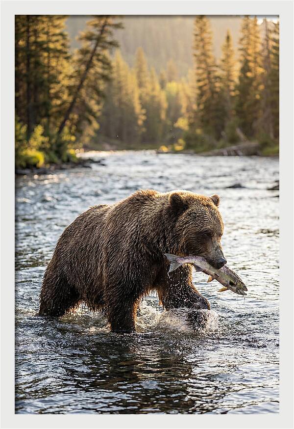 Grizzly Bear Fishing In Nature