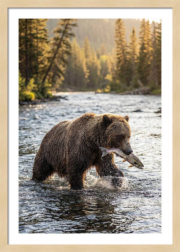 Grizzly Bear Fishing In Nature