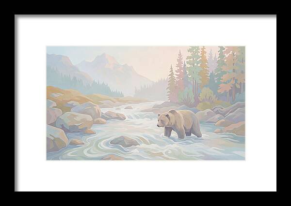 Grizzly Bear Fishing In Rushing River