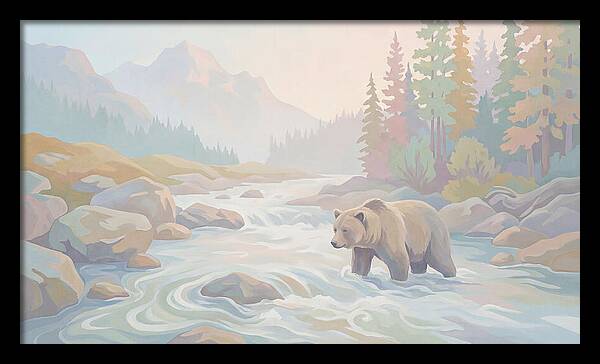 Grizzly Bear Fishing In Rushing River