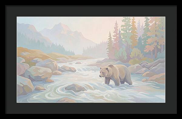 Grizzly Bear Fishing In Rushing River