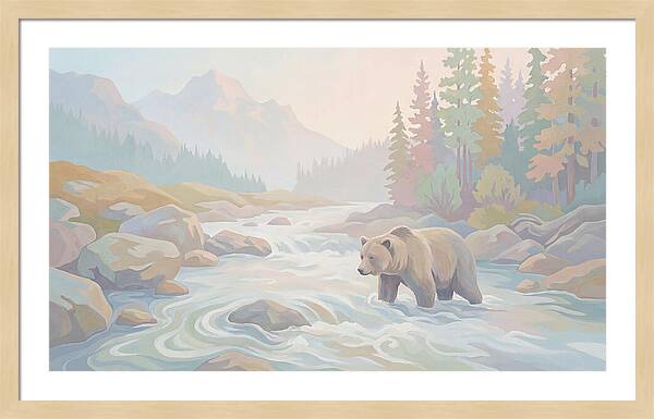 Grizzly Bear Fishing In Rushing River