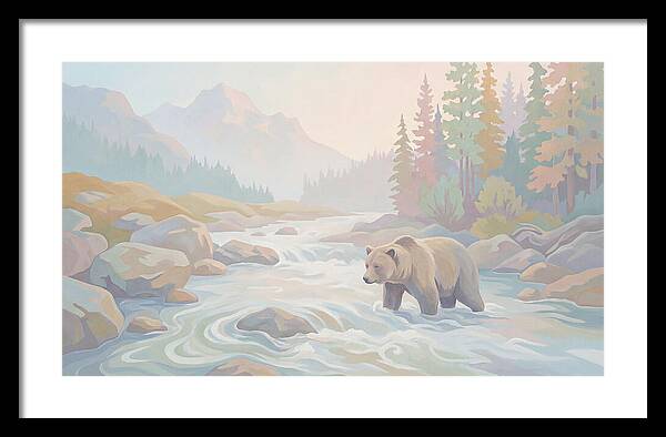 Grizzly Bear Fishing In Rushing River