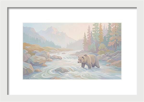 Grizzly Bear Fishing In Rushing River