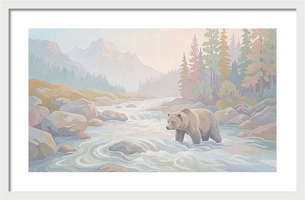 Grizzly Bear Fishing In Rushing River