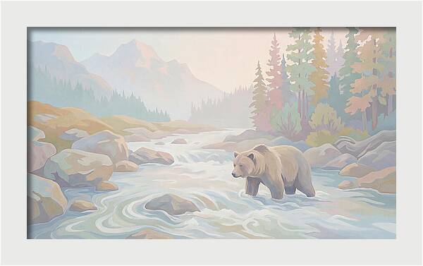 Grizzly Bear Fishing In Rushing River
